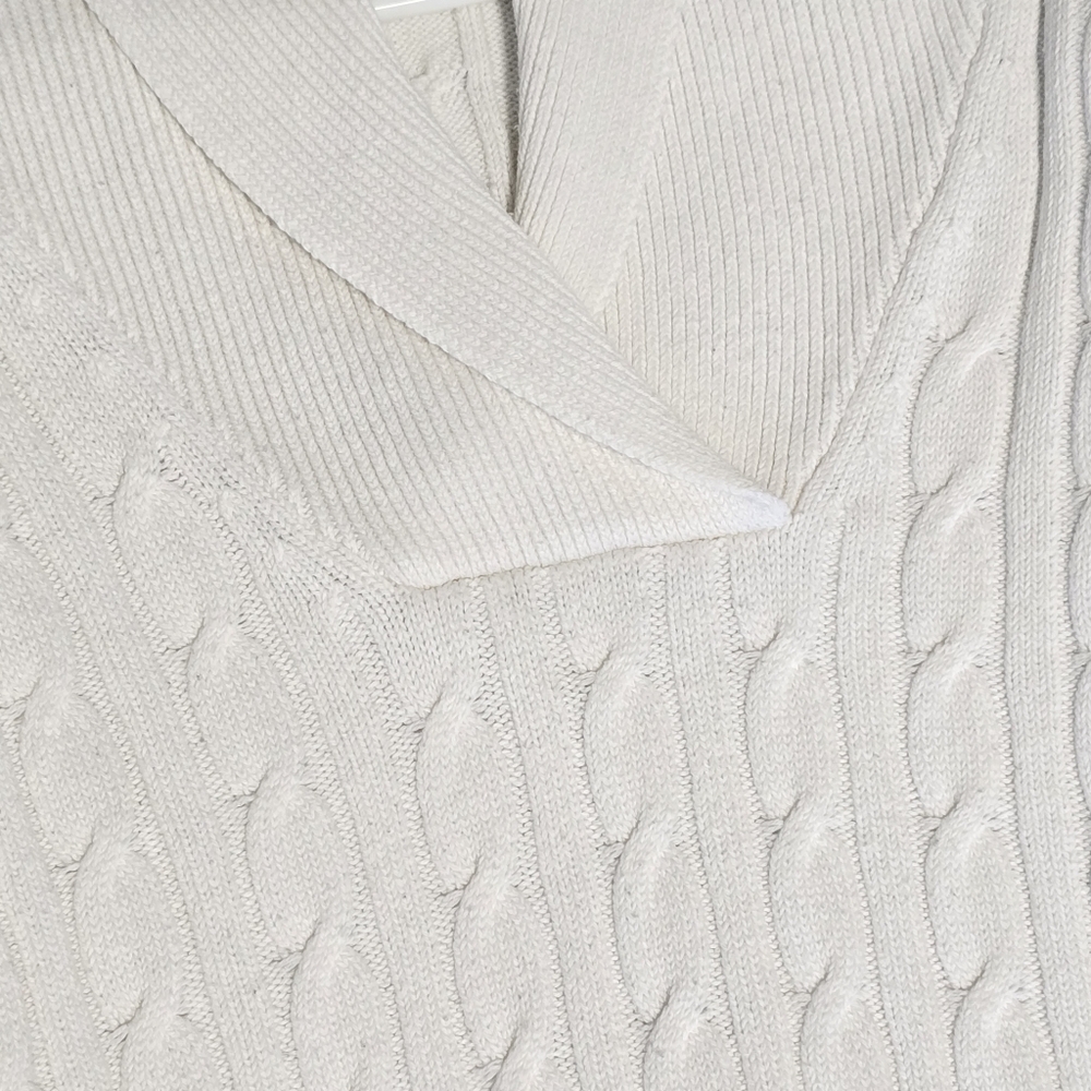 Charter Club Shawl Neck Cotton/Nylon Sweater Ivory/Creme Cable Knit Size S - Picture 3 of 11